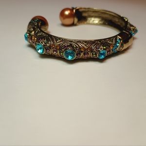 Heidi Daus LAVISH LAYERS Gold Pearl Cap Bracelet Turquoise Multicolor Crystals